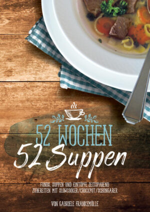 Leicht oder lieber deftig? Hausmannskost oder raffiniert? Dieser handliche Band für das Slowcooker-Kochen listet 52 Rezepte für jede Jahreszeit, zum Beispiel Kürbissuppe, Kartoffel-Käsesuppe, Linsensuppe, Ofensuppe, Lauchsuppe, Fischsuppe, Gulaschsuppe, Sauerkrautsuppe, Irish Stew, Chili, Pichelsteiner Eintopf, Soljanka, Asia-Hühnersuppe. Mit Extra-Kapitel "Fonds & Fonds haltbar machen". Besonders praktisch in der Küche: Die Ringbuchbindung, das wischfest beschichtete Papier und das stabile schmutzresistente Cover. So kann der Band unbedenklich auch auf der Küchenarbeitsplatte liegen, während man/frau die Zutaten zubereitet und den Slowcooker bedient. Während Sie etwas anderes erledigen oder außer Haus arbeiten, gart im Schongarer Ihr Essen - ohne Anbrennen, ohne Rühren, ohne Aufwand.