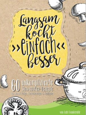 Langsam kocht (einfach) besser: Der neue Band ist die bequeme Ergänzung des Slowcooker-Grundkochbuches "Langsam kocht besser". 60 einfallsreiche Rezepte ermöglichen Kochen ohne Küche, ohne Zwischenschritte und ohne viel Vor- und Nachbereitung. Frei nach dem Motto „Set and forget“ können Sie Ihren Slowcooker beruhigt sich selbst überlassen, nachdem die (überschaubaren) Vorarbeiten erledigt sind. Zusätzlich finden Sie im Kasten „Meal Prep“ bei jedem Rezept praktische Tipps, wie sich die Zubereitung des Gerichtes noch weiter vereinfachen lässt. Der neue Band enthält 60 köstliche Rezepte, von denen 30 ganz neu und in keinem weiteren Kochbuch enthalten sind. Die restlichen sind eigens angepasste Slowcooker-Klassiker, bei denen die Zubereitung vereinfacht wurde - aber das Ergebnis ist genauso lecker und gesund, als ob Sie stundenlang in der Küche gestanden hätten. Aus frischen Zutaten schmurgeln Sie tolle Schmorgerichte mit und ohne Fleisch, Suppen und selbst Desserts. Und soll es einmal noch weniger Aufwand sein, gibt es die Rubrik „Faulpelzküche“, in der auch Fertigprodukte zum Einsatz kommen. Das pfiffige Kochbuch ist wieder ausgestattet mit praktischer Ringbuchbindung und schmutzresistentem Cover. So kann es unbesorgt auf der Küchenarbeitsplatte liegen, während Sie die Zutaten vorbereiten und Ihren Slowcooker befüllen. Die Rezeptliste umfasst Suppen, Hauptgerichte und Süßspeisen - alle mehrfach getestet und überwiegend bebildert. Suppenküche Linsensuppe klassisch, Kartoffelsuppe mit Mais und Lachs, Tomatensuppe, Bauerntopf, Grüne-Bohnen-Eintopf, Chicken Chili, Ofensuppe ohne Ofen & ohne Fleisch, Soljanka, Erbsensuppe, Gulaschsuppe, Linsen-Kokos-Suppe Deutsche Küche Rouladen, Hackbraten, Schweinebraten in Pflaumen-Bier-Sauce, Truthahnbrust mit Speck-Rahmsauce, Hähnchen mit Möhren, Hühnerfrikassee, Rosenkohl-Kartoffeltopf, Rosmarin-Kartoffeln, Sauerkraut-Durcheinander, Grünkohl-Eintopf Internationale Küche Beef Broccoli, Rindfleisch-Wraps, BBQ-Schichtfleisch, Schnitzelröllchen Italia, Quiche mit Spinat und Speck, Gyros-Geschnetzeltes, Balkan-Kohl, Puten-Sate-Spieße, Mango Chicken, Butter Chicken, Bohnen-Curry, Lammtopf Marokko, Gemüsetarte mediterran, Süßkartoffeln mit Spinat und Feta, Smashed Potatoes, Auberginen geschmort Faulpelzküche Nacho-Käse-Dipp, Colabraten, Dr. Pepper Pulled Pork, Zwiebel-Pilz-Schnitzel, Schaschlik ohne Spieße, Pfundstopf, Crack Chicken, Köttbullar, Rösti-Auflauf, Spare Ribs in Asia-Sauce Kinderküche Hühnchen-Käse-Tacos, Hirtenmakkaroni, Asia-Nudeln mit Gemüse und Pute, Möhrengemüse, Blitz-Bolognese, Paprikaschoten gefüllt, Pizzasuppe, Hühnersuppe mit Gnocchi Süße Küche Aprikosenauflauf, Apfelmus, Rote Grütze, Scheiterhaufen mit Äpfeln, Milchreis