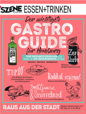 Seit 33 Jahren setzen unsere Leser auf die unabhängigen Empfehlungen unserer Redaktion. Neben der gewohnten Qualität, bieten wir in diesem Jahr noch mehr Inhalt: Wir widmen uns nicht nur den Restaurants innerhalb der Stadtgrenzen, sondern erweitern unser Testgebiet auf den Hamburger Speckgürtel inklusive eines Lüneburg-Spezials. Und auch für Ausflüge an die Ostsee halten wir zahlreiche Gastro-Tipps parat. Damit wird die SZENE HAMBURG ESSEN + TRINKEN 2017 mit 292 Seiten und rund 500 Restaurants und Cafés unser bisher dickstes Ding. Fleisch, Fisch, Veggie – Italien, Frankreich, Asien: Wir reisen einmal durch Hamburgs Genusswelten und verraten, wo der Geschmack stimmt und sich ein Besuch lohnt. Natürlich stecken in unserem Gastro-Guide 2017 auch wieder viele spannende Genuss-Geschichten, Portraits von Hamburger Machern und Marken, viele Tipps und Trends und die Top 10 der besten Burger, Fischbrötchen, Imbisse & Co.