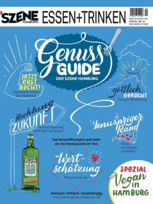 Monatelang schlemmen wir uns zusammen mit rund 100 Food-Autoren und prominenten Hamburgern Jahr für Jahr quer durch Hamburg und Umgebung. Und legen jedes Mal ein bisschen mehr zu. In der 33. Ausgabe der SZENE HAMBURG ESSEN + TRINKEN verrieten wir 2020 auf satten 388 Seiten unsere Erfahrungen mit rund 600 Hamburger Restaurants, aber auch hintergründige, unterhaltsame und menschliche Geschichten – neuerdings auch mobil: Mit der Essen+Trinken-App sind unsere Leser auch unterwegs immer auf dem Laufenden. Ebenfalls neu in 2019: Hamburgs Gastropreis „Genuss-Michel“, den wir unter großer medialer Beachtung verliehen haben. Wer den Preis nächstes Mal verdient? Das werden wir im Mai 2021 wissen. Denn dann erscheint die 34. Ausgabe des wichtigsten Gastro-Guides der Stadt. Die Vorbereitungen laufen bereits auf Hochtouren.