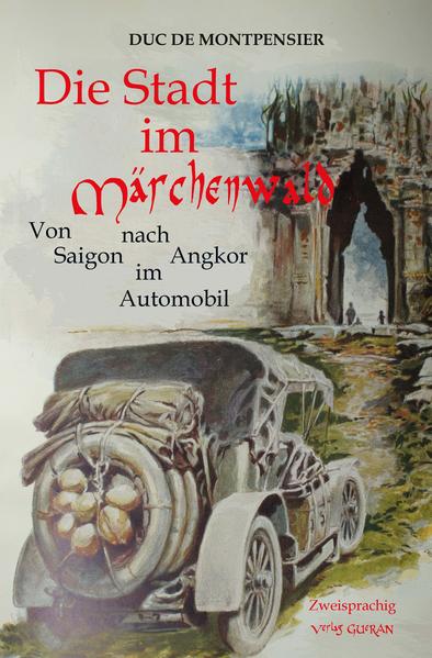 Es handelt sich um eine Reise mit einem Automobil nach Angkor im Jahre 1908, die von zwei jungen Söhnen Pariser Familien (Le Duc de Montpensier und Gustave de Bernis) unternommen wurde. Das betreffende Automobil? "Stellen Sie es sich in Gedanken vor (was übrigens keiner sehr großen Anstrengung bedarf!), einen guten 24/30 PS Lorraine Diétrich mit extra verstärktem amerikanischen Rahmen und mit enormen Federpaketen versehen, um das Gesamtgewicht von 3700 Kilogramm und vor allem, die Schocks, die Stöße, die Erschütterungen und die hunderttausend Kränkungen, die für uns die berühmten Ochsenkarrenpfade bereithalten, zu tragen", schreibt der Autor, der Herzog von Montpensier. Er fügt hinzu: "Die Karosserie, ein Doppeltes sehr kurzes Phaéton (um hinten Platz zu machen für zwei Koffer, vier zusammenfaltbare Betten, vier Ersatzreifen und das unentbehrliche Zelt), nur eine Seite mit Tür, die andere Seite dient als Stellplatz für Munitions-Behälter; auf dem rechten Trittbrett, eine große Winde mit 40 Metern Kabel aus Stahl, um das Automobil aus dem Schlamm zu ziehen oder ein steiles Gefälle hinaufzuklettern" usw. Kurz gesagt scheint alles sehr gut vorbereitet worden zu sein. Die Reise wird jedoch vor ihrem triumphalen Eintreffen in Angkor auf unglaubliche Schwierigkeiten stoßen. Die vorliegende Ausgabe enthält die französische Originalausgabe von "La Ville au Bois dormant" neben der deutschen Übersetzung.