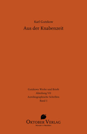 In seinem ersten Erinnerungsbuch „Aus der Knabenzeit“ (1852) erzählt Gutzkow von seiner frühesten Sozialisation in Berlin zu Beginn des 19. Jahrhunderts. Dabei setzt er bewusst neue Akzente in der Kunst autobiographischen Schreibens, verzichtet weitgehend auf eine starke Ich-Zentrierung und wendet sich ganz im Geist der aufkommenden Gesellschaftskunde jenen äußeren „Thatsachen“ zu, die seinen frühesten Lebensweg begleitet und beeinflusst haben. Gutzkows Buch verbindet vor dem Hintergrund der Freiheitskriege und beginnenden Restaurationszeit Lebensgeschichtliches mit der Topographie der preußischen Hauptstadt, mit der Alltags- und Mentalitätsgeschichte ihrer Bewohner. Der Hauptschauplatz der Kindheit ist das Akademiekarree (heute Standort der Berliner Staatsbibliothek), ein multifunktionaler Baukomplex zwischen dem Boulevard Unter den Linden und der Dorotheenstraße, der Charlotten- und Universitätsstraße, wo Gutzkow 1811 geboren wurde. Von dieser vertrauten Kleinwelt aus erweitert sich nach und nach der urbane Horizont des Knaben. Familienausflüge führen über die Stadtmauer hinaus nach Charlottenburg und Spandau, ins Dorf Lichtenberg oder zum Schloss Schönhausen. Es ist das Milieu der Kleinen Leute, das Gutzkow fokussiert, das der Eltern, Verwandten, Nachbarn. Von ihren Sorgen, Ängsten, Nöten wird erzählt, aber auch von der „bescheidenen Romantik“ ihres Lebens. „Ein ganz vortreffliches Buch“, schreibt Friedrich Hebbel 1855 entzückt an den Verfasser. „Es gehört etwas dazu, seine eigenen Wurzeln bloß zu legen, überall, und besonders bei uns! Und wie reizend ist das Detail. Die Unverträglichkeit der beiden Mütter z. B. und die am Sarge des Kindes in der Küche gefeierte Versöhnung gehört zum Rührendsten, was ich kenne und erschüttert mich jedes Mal von Neuem.“ Komplettiert wird diese textkritische Neuedition durch eine erst 1873 veröffentlichte Fortsetzung, die Gutzkows Berliner Gymnasialjahre von 1821 bis 1829 darstellt. Mit einem Nachwort, einem kommentierten Personen- und Werkregister sowie einem Ortsregister für Berlin und Umgebung.