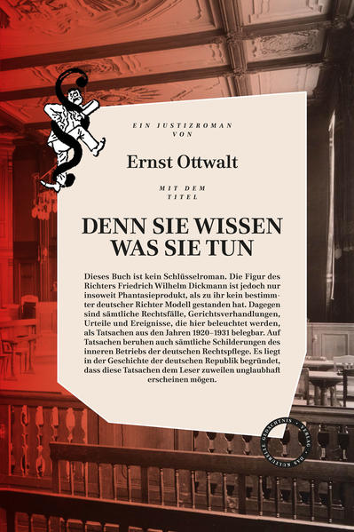 Kleinbürger und Kleingeist Dickmann sitzt auf einem Richterstuhl in der ihm verhassten Weimarer Republik. Schon der Vater war Landgerichtsdirektor in der Kaiserzeit. Landgerichtsrat Dickmann verteidigt das Recht und vor allem seine Auffassung davon. Als Jura-Student und Mitglied einer schlagenden Verbindung fechtet er Mensur und treibt seine schwangere Geliebte zur Engelmacherin. Die junge Frau stirbt, aber die Karriere geht weiter. Dickmann fällt seine Urteile - nicht immer über Zweifel erhaben, aber grundsätzlich gilt: im Zweifel für sich selbst. Es gibt keine Gleichheit vor dem Gesetz. Die Kleinen hängt man und die Großen lässt man laufen: Rechts vor links und reich vor arm. »Was mir gefällt, ist: dieser Jurist ist kein schwarzes Schwein, kein wilder Berserker, kein besonders bösartiger Mensch - er ist das Produkt von Erziehung, Kaste und System. Es ist gut gesehen, wie die Rädchen des großen Unrechtsgetriebes ineinander greifen, Akte auf Akte, Paragraph auf Paragraph, (...) und zum Schluss ist es keiner gewesen.« Kurt Tucholsky, 1932