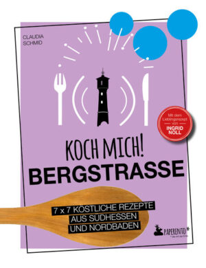 Das Bergstraße-Kochbuch mit kreativen Rezepten aus der Region. Wie schmeckt eigentlich eine Region? Vom Heidelberger Herzchen bis zur Darmstädter Tea Time, von Siegfrieds Elixier bis zum Neckarstrandkuchen: Die einfachen und schnellen Rezepte liefern einen feinen Vorgeschmack auf die Orte entlang der Bergstraße - dem Frühlingsgarten Deutschlands. »Koch mich! Bergstraße«: Das sind 7 x 7 Ideen zum Nachmachen - von der Vorspeise bis zum Dessert. Autorin Claudia Schmid kocht aus Leidenschaft und ist in ihrer Heimat auf kulinarische Spurensuche gegangen. Mit dem Lieblingsrezept von Ingrid Noll. Entdecken! Ein Streifzug durch die Region Gestalten! Mach die Bergstraße bunter Ausprobieren! Mit Platz für eigene Rezepte So schmeckt die Bergstraße. Heimat. Einfach. Lecker.