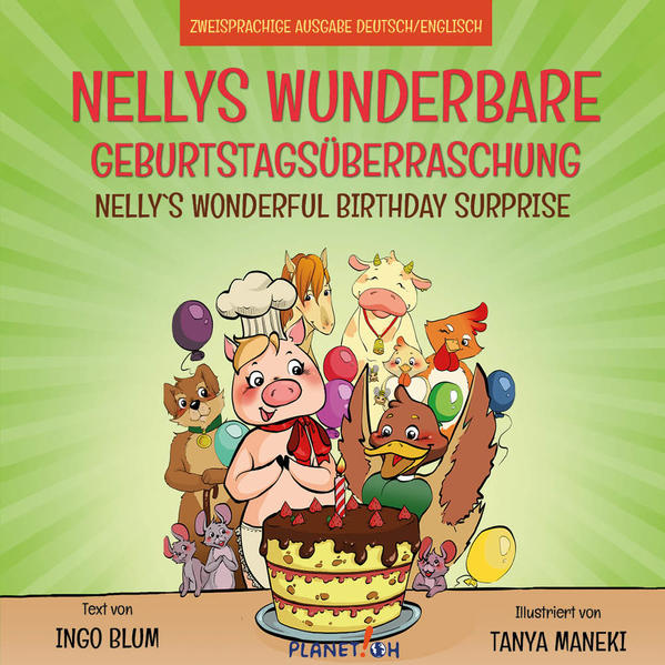 Dieses Bilderbuch ist perfekt für Kinder, die Englisch oder Deutsch als Zweitsprache lernen. Der größte Geburtstagskuchen aller Zeiten - das wäre doch was! Nelly das Schwein und Carlos die Ente leben auf einem alten Bauernhof. Sie sind die besten Freunde. Am Tag vor Carlos’ Geburtstag geraten sie in Streit und Carlos zieht beleidigt davon. Nelly beschließt daraufhin, ihm einen riesigen Geburtstagskuchen zu backen! Doch am Ende klappen die Dinge nicht ganz so nach Nellys Plänen. Wird Carlos überhaupt wieder zurück nach Hause kommen? Schnell lernen durch Wiederholung und einfache Sprache. Jeder Textabschnitt ist zum leichteren Verständnis direkt ins Englische übersetzt. Die lebhaften Farben und der große Text machen das Verstehen einfach und lustig. Der Text ist für ein frühes Lernalter geeignet. Diese zweisprachige Geschichte wurde entwickelt, um Kindern neue Wörter und Sätze in einer anderen Sprache beizubringen. Die Geschichte soll Kindern zudem helfen, den Wert von Freunden und Freundschaft schätzen zu lernen. Für Kinder ab 4.