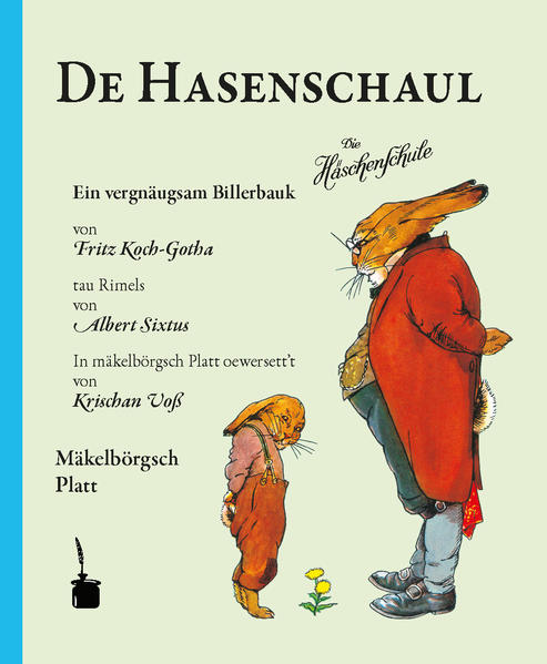 Pünktlich zum Beginn des Schuljahres hoppeln „Hasenhans“ und „Hasengrete“ nun auch in Mecklenburg-Vorpommern. Das klassische Kinderbuch, das seit seinem Erscheinen im Jahre 1924 viele Generationen erfreut hat, wurde jetzt erstmals kompetent ins Mecklenburgische Platt übertragen. Mit allen Originalillustrationen von Fritz Koch-Gotha (1877-1956), einem Ehrenbürger von Rostock! Wir denken, er hätte sich gefreut zu erfahren, dass sein Meisterwerk nun in einer „mäkelbörgschen“ Ausgabe erscheint.