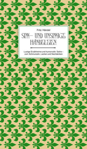 In seinem charmanten Büchlein „Sinn- und Unsinnige Händeleien“ nimmt uns der Autor Fritz Händel mit auf eine unterhaltsame Reise durch die Welt der Satire und humorvollen Reime. Händels satirische Reime sind so vielfältig wie das Leben selbst, sie reichen von scharfsinnigen Kommentaren zur Politik bis hin zu humorvollen Einblicken in Erlebnisse aus der DDR-Zeit und alltäglichsten Begebenheiten. Der Autor beweist ein untrügliches Gespür für Wortwitz und eine Fähigkeit, komplexe Themen auf humorvolle und leicht verständliche Weise zu behandeln.