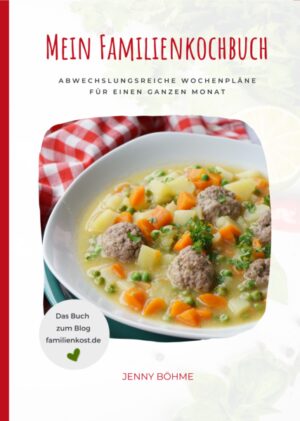 Mein Familienkochbuch Abwechslungsreiche Wochenpläne für einen ganzen Monat Mama, was gibt's zu essen? Wenn bei dir diese Frage auch regelmäßig zu Kopfzerbrechen führt, dann ist Mein Familienkochbuch genau das Richtige für dich. Als Mutter von drei Kindern mit einer Ausbildung zur Ernährungsberaterin habe ich Rezepte für 4 Wochen erstellt, die als Familienkost der ganzen Familie schmecken. - 13 Vegetarische Rezepte - 4 Rezepte mit Fisch - 11 Rezepte mit Fleisch - 4 süße + 4 herzhafte Backideen - 4 Desserts Gekocht wird meist nach Hausmannsart - das macht meine Familienrezepte beliebt bei Groß & Klein. Weiterer Pluspunkt: Sie sind schnell und einfach sowie ohne exotische Zutaten zubereitet und eignen sich auch als Kinderrezepte für ganz kleine Kinder nach dem 1. Geburtstag.