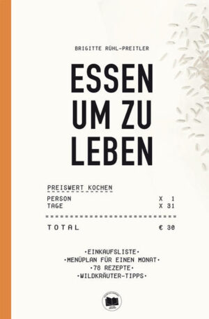 Dieses Buch versteht sich als Anregung, mit bewusst ausgesuchten Lebensmitteln, wenig Aufwand und leicht verständlichen Zubereitungstexten den Spaß und die Kreativität am Selberkochen zu fördern. Ausgehend von einem einzigen Monatseinkauf für 1 Person, der mit einem überschaubaren Budget von rund 30,- Euro möglich ist, enthält es Rezepte zu Frühstück, Mittag- und Abendessen für 31 Tage. Der Einkauf besteht hauptsächlich aus Grundnahrungsmitteln, die nach einem Monat restlos aufgebraucht sind. So ist das Buch auch noch ein wertvoller Beitrag zu Gesundheit, Kostenbewusstsein, Klimaschutz und Ernährungssouveränität.