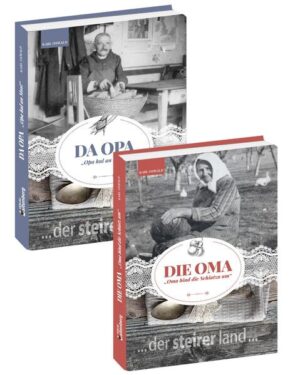 DIE OMA „Oma bind die Schiatz um“ & DA OPA „Opa hul an Most“. Das sind nicht nur die Titel unserer diesjährigen Bücher, sondern vor allem liebevolle Erinnerungen an die Geschichten unserer Kindheit. Nie werde ich vergessen, wie schön es war, die Großeltern zu besuchen. Es war jedes Mal ein Erlebnis, verbunden mit Eindrücken, Gerüchen und Emotionen. Omas Kochkünste waren etwas Besonderes, alles schmeckte besser und süßer und wenn wir es daheim nie und nimmer gegessen hätten: Kam es aus Omas Kochtopf, war es gut. Vor dem Essen holte der Opa noch einen Krug Most aus dem Keller. Es war schön ihn zu begleiten, denn er wusste immer eine Geschichte zu erzählen. Dann drehte er den großen Schlüssel im Schloss, schob die schwere Holztür auf und ein Hauch von Kühle, verbunden mit dem Duft nach Most und Brot, strömte einem entgegen. Die Fässer standen in Reih und Glied, darüber hing die Brotrem, in der ein Laib neben dem anderen stand. Der Boden war lehmgestampft und mit dem Schlauch zog der Opa den Most ab. Dabei erzählte er von seinem Vater und wie dieser das Holz für die Taufen der Fässer bearbeitete. Er wusste zu berichten, dass der Fassbinder seinerzeit seiner Schwester schöne Augen machte, und erinnerte sich daran, wie er als Kind in der Baumpresse von einer Hornisse gestochen wurde. Zurück in der Stube, goss die Großmutter noch einmal ihren Schweinsbraten auf und wir Kinder konnten es kaum mehr erwarten, dass wir endlich zu Tisch gingen. Ein kleiner Schluck Most kam in ein Glas, zwei Löffel Zucker wurden dazugegeben und das Ganze mit Wasser aufgefüllt, das war das Trinken für uns Kinder. Selbst das schmeckte so gut wie sonst nur das Kracherl, das es am Kirtag gab. Die Oma stellte den Hefen mit der Suppe auf den Tisch und der Festschmaus nahm seinen Lauf. Erst wenn wir uns kaum mehr rühren konnten, alles abgewaschen und das Geschirr verräumt war, legte Oma ihre Schürze ab und setzte sich zu uns an den Tisch. Später drehte der Opa, das musste sonntags sein, seine Runde. Dabei ging er den ganzen Grund ab, um zu schauen, ob wohl alles rechtens ist, was in der nächsten Woche ansteht, und auch, um den einen oder anderen Nachbarn zu treffen, der ebenfalls seinen Grund abschritt. Wieder gab es unzählige Geschichten von der Arbeit, den Tieren und den Menschen. In der Zwischenzeit hatte Oma ihre Schürze wieder umgebunden. Nicht jene verschmierte und zerfranste, die sie unter der Woche zur Arbeit trug, sondern die Sonntagsschürze, die weniger gebraucht und immer sauber war. Sie setzte sich mit der Kaffeemühle auf den Schemel und mahlte unter lautem Krachen die Bohnen. Dann wurde das Mahlgut aufgegossen und alles duftete nach frischem Kaffee. Währenddessen trug sie die Mehlspeise auf, die sie am Vortag vorsichtshalber gebacken hatte, denn es konnte ja sein, dass am Sonntag Besuch kommt. Viele Sonntage sind nicht nur bei mir, sondern wahrscheinlich auch bei euch so verlaufen und es war schön. Für mich Grund genug, diese alten Geschichten und Erinnerungen in zwei Büchern niederzuschreiben, Gedanken von Menschen an ihre Kindheit festzuhalten und Erzählungen ihrer Eltern und Großeltern für die Nachwelt zu erhalten. Dafür bekommen Opa und Oma je ein eigenes Buch. Beide sind gut bestückt mit jenen Rezepten, die seinerzeit so köstlich schmeckten.