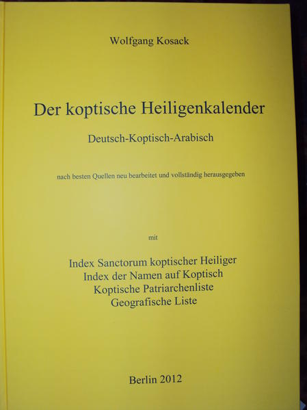 Die einzige, vollständige Überischt aller koptischen Heiligen, die im koptischen Heiligenkalender nach besten Quellen erstmalig erfaßt wurden, aus arabischen, koptischen und griechischen Quellen erstellt und mit Daten, Angaben und notwendigen Informationen versehen. Die Patriarchenliste und das geografische Verzeichnis runden den Heiligenkalender ab.