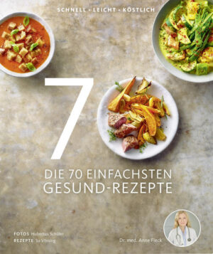 Gesunder Genuss in seiner lässigsten Form Kochen sollte Spaß machen und unkompliziert sein! Davon ist die Ernährungsmedizinerin Dr. Anne Fleck überzeugt: „Modernes gesundes Essen ist einfach. Es beginnt dort, wo das Komplizierte aufhört und das Einfache anfängt." Gesunder Genuss und Lässigkeit gehören einfach zusammen. Mit ihren Kochbüchern führt Dr. Fleck seit Monaten die deutschsprachigen Essen-und-Trinken-Bestsellerlisten an. Auch ihr neuestes Buch Die 70 einfachsten Gesund-Rezepte orientiert sich - ohne rigide Dogmen - am Stand der Wissenschaft, gibt Einkaufstipps und informiert über Etiketten sowie Zusatzstoffe - und will vor allem eines: einen einfachen Ausweg aus dem Dschungel der kursierenden Ernährungs-Hypes aufzeigen und uns anstecken mit der Freude am gesunden Essen. Gemeinsam mit der Spitzenköchin Su Vössing entwickelte Dr. Fleck 70 Rezepte, die sorgsam und liebevoll in ihrer Einfachheit ausgeklügelt sind und ganz ohne komplizierte Nährstofftabellen auskommen. Denn nicht Nährstoffbilanzen, sondern die Lebensmittel, die wir bewusst aussuchen, und ein gesundes Maß bestimmen die Gesamtwirkung auf unseren Organismus. Gesund essen ist einfach. Sie müssen nur den Kochlöffel schwingen!