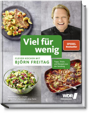 Klug und saisonal kochen, wenig verschwenden Koch aus Leidenschaft ist Björn Freitag seit über 20 Jahren. Mit seinem TV-Format „Viel für wenig - Clever kochen mit Björn Freitag“ verfolgt er im WDR eine besondere Mission: Er bringt gutes Essen für wenig Geld auf den Tisch. Denn viele Familien und auch Singles stehen täglich vor der Herausforderung, sich mit kleinem Budget gesund zu ernähren. Der als „WDR-Vorkoster“ bekannte Spitzenkoch aus Dorsten beweist hier, dass leckere und nahrhafte Gerichte gar nicht teuer sein müssen. Björn Freitags Versprechen lautet: „Bei mir schmeckt auch der Preis.“ Am Anfang steht die sinnvolle Planung - und schon hierfür hält das Buch wertvolle Tipps und Tricks parat. Überraschend, unterhaltsam und absolut trendy: So präsentieren der Kochprofi und seine Ernährungsexpertin Anja Tanas ihr Fachwissen im Buch zur Sendung. Neben etwa 50 köstlichen Rezepten zum günstigen Preis werden alle wichtigen Fragen rund um Einkauf und Zubereitung beantwortet: Wie organisiere ich den Einkauf, wo lauern die Preisfallen? Was hat wann bei uns Saison, ist besonders günstig? Und was koche ich mit den regionalen Zutaten? Wie bereite ich Küchenbasics in größeren Mengen selbst zu und wie lagere ich sie dann am besten? Auch zum gesunden, aber sparsamen Snacken gibt es viele nützliche Tipps. Darüber hinaus serviert Björn Freitag günstige, aber beeindruckende Rezepte für Gäste. Wer also ohne dickes Portemonnaie köstlich, gesund und frisch auftischen will, macht mit diesem Ratgeber alles richtig!