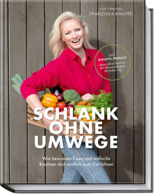 Schlank werden und bleiben: die Kraft des minimalen Verzichts. Diäten waren für Topmodel Franziska Knuppe nie eine Option, genauso wenig wie der Verzicht auf gutes Essen und Genuss. Trotzdem ist sie schlank geblieben. Das verdankt sie vor allem ihrer langjährigen Auseinandersetzung mit Ernährungsthemen und einer grundlegenden Erkenntnis: Bereits wenn man minimal weniger isst, als man verbraucht, wird man kontinuierlich abnehmen. Niemand muss dafür auch nur einen Tag hungern. Das funktioniert auch bei erheblichem Übergewicht. Wer in 10 Jahren 10 Kilogramm zugelegt hat, hat kontinuierlich nur 20 Kalorien pro Tag mehr gegessen, als er verbraucht hat. Kaum einer, der nicht sofort denkt: „Die hätte ich auch weglassen können.“ Diese Einsicht ist eine wichtige Erkenntnis. Denn die Kilos zu viel sind am Ende über einen langen Zeitraum aus sehr überschaubaren Übermengen entstanden. Und mit der Umkehrung in ein kleines Minus bekommt man sie wieder weg - in deutlich kürzerer Zeit. Wer täglich seine Energiebilanz um 200 Kalorien unterschreitet, also beispielsweise einen Cappuccino und zwei Kekse weglässt, nimmt in 6 Monaten satte 3,5 Kilo ab. Wie man diesen Effekt nutzt, ohne die Kalorien an anderer Stelle wieder draufzupacken, beschreibt die Autorin in ihrem Knuppe-Prinzip. Dazu erstellt man mit der Anleitung im Buch einen präzisen Status der eigenen Energiebilanz und übt dann einfache neue Routinen, um die gesetzten Ziele zu erreichen. Satt und zufrieden mit leckeren und gesunden Gerichten à la Knuppe sowie ein paar Kniffen fällt es leicht, kleinen Kalorienfallen im Alltag auszuweichen und sogar erhebliches Übergewicht hinter sich zu lassen. Keines der etwa 70 Genussrezepte erinnert dabei an eine Diät. Das Kochbuch ist ein echter Game Changer für alle, die dauerhaft Gewicht verlieren möchten.