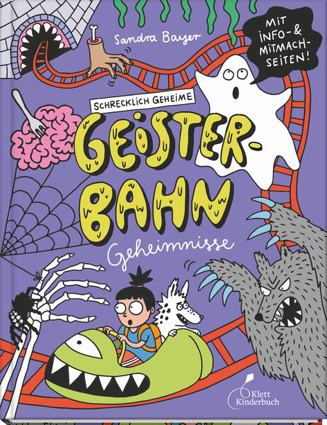 Geisterbahn backstage eine witzig-wilde Lehrstunde in der hohen Kunst der Gruselogie Lola und ihr Hund sitzen in der Geisterbahn, als der Wagen plötzlich stoppt. Feierabend! Auf dem Weg zum Ausgang stoßen sie auf die Garderobe: Wo sich Werwölfe entfusseln und Zombies abschminken, treffen sie auch auf die mysteriöse Bahnchefin Oliva. Die nimmt sie mit auf eine Besichtigungstour durch die Bahn und weiht sie dabei auch in so manch streng gehütetes Geheimnis ein. Neben der gruselig-witzigen Comic-Erzählhandlung gibt es viele Einblicke in Olivas Buch der Geheimnisse mit Hintergrund-Infos (z. B. zu Pneumatik, Vampirfledermäusen und menschlichen Skeletten) und witzigen Mitmach-Ideen zum Bloß-nicht-Nachmachen wie Luftdruck-Geister, Kunstblut und Ekelrezepte. Nicht nur zu Halloween ein Hit! Cover leuchtet im Dunkeln!