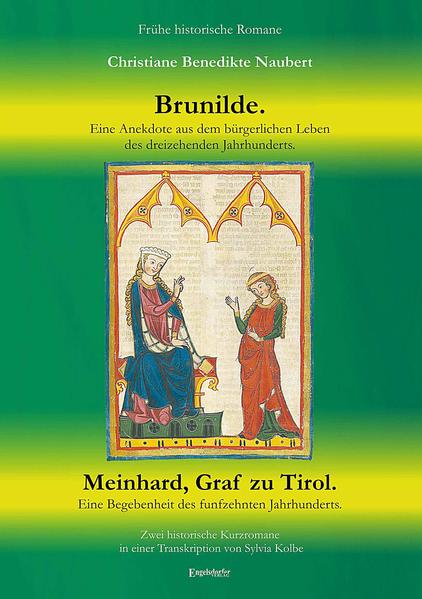 Frühe historische Romane Christiane Benedikte Naubert: Brunilde. Eine Anekdote aus dem bürgerlichen Leben des dreizehenden Jahrhunderts. Anonym: Meinhard, Graf zu Tirol. Eine Begebenheit des funfzehnten Jahrhunderts. Österreich, Südtirol und Bayern sind die Schauplätze der hier vorliegenden historischen Kurzromane. Brunildes Mutter, aus dem mächtigen Geschlecht der Kuenringer stammend, ist bestrebt, nach dem Niedergang ihrer Familie an den Wiener Hof von Friedrich II. dem Streitbaren zu gelangen. Dafür ist ihr jedes Mittel recht. Graf Meinhard, der letzte männliche Erbe einer alten und ehrenvollen Familie, ist „gesättigt von den erschlaffenden Vergnügungen der großen Welt“ und lebt nunmehr zurückgezogen in seiner Burg zu Uttenheim. Doch welches Geheimnis steckt hinter der verzweifelten Inschrift, die seine Pflegetochter Therese eines Tages in der Burg entdeckt? Christiane Benedikte Naubert (1752-1819) aus Leipzig ist eine Schriftstellerin der Goethezeit. Ihr bevorzugter Verlag war die Weygandsche Buchhandlung Leipzig, hier wurden auch die beiden Kurzromane Brunilde im Jahr 1790 und Meinhard im Jahr 1794 veröffentlicht. Seit 2006 erscheinen die historischen Romane von Christiane Benedikte Naubert als Neuauflagen im Engelsdorfer Verlag, herausgegeben von Sylvia Kolbe.