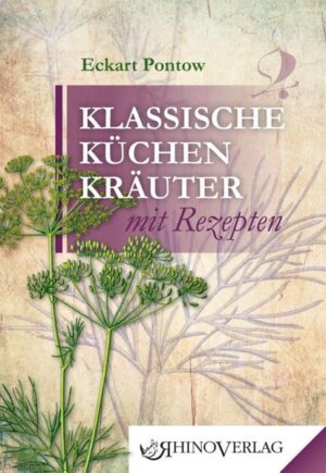 Von Bärlauch bis Zwiebel beschreibt Eckhart Pontow 21 klassische Küchenkräuter. Darunter befinden sich neben bekannten auch zu Unrecht in Vergessenheit geratene wie Giersch, Portulak, Sauerampfer oder der Kleine Wiesenknopf. Tipps für die Verwendung und jeweils ein Kochrezept ergänzen die Beschreibungen. Klassische Küchenkräuter mit Rezepten ist der zweite Band aus der Rhino Westentaschen-Bibliothek des RhinoVerlages. Die „Kleinen Rhinos“ sind kleine, feine Geschenkbücher mit einem breiten Themenspektrum und vermitteln prägnante, kurzweilige und anschaulich bebilderte Informationen. Dazu gehören wichtige Ratgeber-Themen wie Gesundheit und Essen aber auch Themen mit unterhaltend-informativem Charakter und regionale Themen mit überregionaler Ausstrahlung.