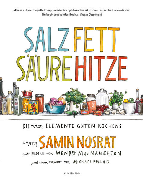 Samin Nosrat verdichtet ihre reiche Erfahrung als Köchin und Kochlehrerin zu einem so einfachen wie revolutionären Ansatz. Es geht dabei um die vier zentralen Grundlagen guten Kochens: Salz, Fett, Säure und Hitze. Salz - das die Aromen vertieft. Fett - das sie trägt und attraktive Konsistenzen ermöglicht. Säure - die alle Aromen ausbalanciert. Und Hitze - die die Konsistenz eines Gerichts letztendlich bestimmt. Wer mit diesen vier Elementen souverän umgeht, kann exzellent kochen, ohne sich an Rezepte klammern zu müssen. Voller profundem Wissen, aber mit leichter Hand und gewinnendem Ton führt Nosrat in alle theoretischen und praktischen Aspekte guten Kochens ein, vermittelt Grundlagen und Küchenchemie und verrät jede Menge inspirierender Tipps und Tricks. In über 100 unkomplizierten Rezepten wird das Wissen vertieft und erprobt: frische Salate, perfekt gewürzte Saucen, intensiv schmeckende Gemüsegerichte, die besten Pastas, 13 Huhn-Varianten, zartes Fleisch, köstliche Kuchen und Desserts. Samin Nosrats Rezepte ermuntern zum Ausprobieren und zum Improvisieren. Angereichert mit appetitanregenden Illustrationen und informativen Grafiken ist dieses Buch ein unverzichtbarer Küchenkompass, der Anfänger genauso glücklich macht wie geübte Köche.