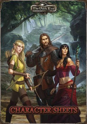 As heroes of The Dark Eye, you constantly face new adventures and gain precious experience, which improves your skills. You also gain riches and come to possess valuable artifacts and other pieces of equipment. You meet numerous friends and foes on your journeys, all of whom undergo similar changes. The Dark Eye character sheets let you keep track of all these important details. This pack contains: Ten full- color, folded double- page character sheets which include all attributes, skills, advantages, and disadvantages, as well as space for equipment. Six full- color, full- page supplementary sheets for mages and Blessed Ones Four full- page templates for NPC and monster sheets, and combat logs.