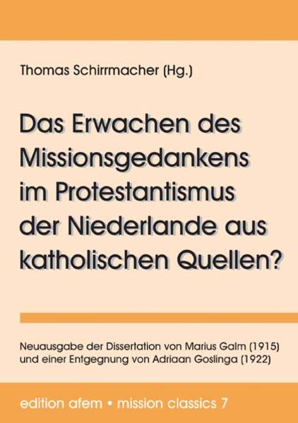 Der katholische Ordensmissionar Marius Galm hat in seiner hier neu aufgelegten Dissertation von 1915 vertreten, dass die Anfänge der modernen evangelischen Mission in den Niederlanden des 17. Jahrhunderts liegen und dort calvinistische Theologen den Anstoß von der intensiven katholischen Missionsarbeit erhielten. Er verwertet dabei viele Quellen, die in den letzten 90 Jahrzehnten nicht näher aufgearbeitet wurden. Der niederländische Kirchenhistoriker Adriaan Goslinga verfasste 1922 in der Allgemeinen Missions-Zeitschrift einen zweiteiligen Artikel zur Kritik und Widerlegung von Galms Dissertation, die hier ebenfalls vollständig wiedergegeben wird. Der Herausgeber ergänzt neben biografischen Angaben zu den beiden Autoren, welche späteren Veröffentlichungen Licht auf die Diskussion werfen, und kommt zu dem Schluss, dass das Erwachen der Mission in den Niederlanden tatsächlich starke Anregungen von katholischer Seite erhielt, was Goslinga zu wenig würdigt, gleichzeitig aber auch der erwachende calvinistische Missionsgedanke in England und Schottland eine große Rolle spielte, was Galm übergeht.