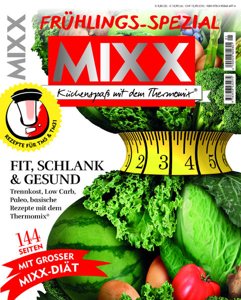 120 Seiten gesundeThermomix®-Rezepte vom Team der Zeitschrift MIXX. Liebe Leserin, lieber Leser! Zum Beginn der Fastenzeit gibt es das MIXX-Spezial rund um verschiedene Ernährungsweisen, die Pfunde schwinden lassen und dennoch für Gaumenfreuden sorgen! Das MIXX-Team hat für Sie die MIXX-Diät kreiert – leckere Rezepte, mit denen Sie bei drei Mahlzeiten pro Tag gerade mal 1200 kcal zu sich nehmen. Und wir waren auch in Sachen Smoothies aktiv – als gesunder Start in den Tag oder vitaminreicher Snack im Laufe des Tages … Rüdiger Busche präsentiert seine „Manndiät“, die auf der Basis von Low Carb funktioniert, Peter Gehlmann steuert Paleo-Rezepte bei, Ursula Summ hat schmackhafte Trennkost-Rezepte kreiert und Helga Nolde war in Sachen basische Ernährung für Sie kreativ. Interviews und Informationen für dieses Spezial stammen von Vera Dohmgoergen, die unser Team als verantwortliche Redakteurin für die MIXX-Sonderhefte bereichert. „Ein Thermomix® ist etwas für Menschen, die nicht kochen können“, so dachte sie, bevor sie in der berühmten „Sansibar“ auf Sylt die zahlreichen Gerichte auf der Speisekarte entdeckte, die mit dem Zusatz „mit dem Thermomix® gekocht“ markiert sind. Inzwischen nutzt die begeisterte Hobbyköchin ihn fast täglich – und ihre Familie ist happy! Na ja, fast, denn jedes Mal, wenn sie Zutaten in den Mixtopf gibt, bringt ihr einjähriger Sohn seinen Gehörschutz, der eigentlich für die Teilnahme am Karnevalszug angeschafft wurde, in die Küche. Ihm ist der Thermomix ® schlichtweg zu laut, und dennoch mag er nicht darauf verzichten, dabei zuzusehen, was darin alles zerkleinert und gekocht wird. Und natürlich schmecken ihm die fertigen Gerichte auch! Ich wünsche Ihnen viel Spaß beim Ausprobieren der Rezepte mit „Winterspeck ade!“-Attitüde – und natürlich alles Gute! Ihre Regina Schauwecker