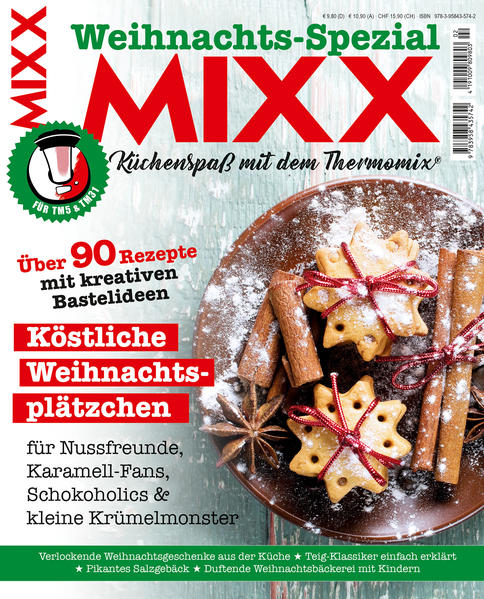 Kleine Kekse, große Torten, internationale Klassiker und typisch deutsche Weihnachtsnaschereien: Das MIXX-Sonderheft rund um die Weihnachtsbäckerei präsentiert auf 120 Seiten süße Vielfalt, bei der der Thermomix für die perfekte Teigvorlage sorgt!