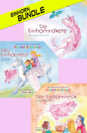 Die fantasievollen Einhorn- Geschichten erstmals im Bundle zum Vorzugspreis! Schenken Sie dreimal wunderbares (Vor- )Lesevergnügen mit unseren Einhorn- Abenteuern! Die Einhornrakete: Nina und Tonio staunen nicht schlecht, als in ihrem Gartenzaun ein rosafarbenes Einhorn steckenbleibt. Mit vereinten Kräften versuchen sie, ihrem ungewöhnlichen Besucher zu helfen. Der Einhorntrick: Manche Tage sind wie verflixt. Nina und Tonio wollen eigentlich nur Marlenes Geburtstag feiern, doch alles geht schief. Zum Glück ist ihre geheime Einhorn- Freundin zur Stelle, um auszuhelfen. Das Einhornfest: Rosa überrascht Nina, Tonio und ihre Freunde mit einem Ausflug in das Reich der Einhörner, denn ein großes Fest steht bevor. Doch bekanntlich geht fast immer etwas schief, wenn Einhörner im Spiel sind.