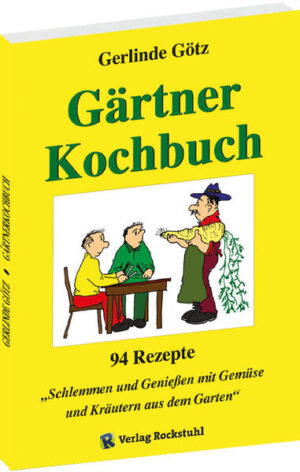 96 Seiten, Gerlinde Götze, mit Zeichnungen von Rolf Westerhoff, 94 Rezepte ÜBER DAS BUCH: Dieses Kochbuch widme ich den fleißigen Berufs- und Hobbygärtnern sowie -gärtnerinnen und allen Gartenfreunden in unserem Lande. Es enthält neue Ideen und soll Anregung zum geselligen Beisammensein, zur Gestaltung von Festlichkeiten oder einer großen Gartenparty im Familien- und Freundeskreis sein. Das jährliche Gärtnerleben beginnt mit Plänen für die neue Saison und dem Anbau. Nach dem Säen, Pflanzen, Gießen und Pflegen kann man sich das ganze Jahr über von dem guten Gedeihen im Garten überzeugen. Mit der Ernte ist die Freude an der Verarbeitung der vielfältigen Erzeugnisse aus den Gemüse-, Obst- und Kräutergärten verbunden. Ob zum Sofortverzehr, konserviert oder gefrostet: Sie können immer etwas Leckeres auf den Tisch bringen. Auch Kochbuchsammler können von den vielfältigen und bunten Kochrezepten profitieren. INHALTSVERZEICHNIS: Januar 7 Quer durch die Beete 8 Duftschnee 9 Eisblumen 9 Vogelhochzeit 10 Februar 11 Gärtners Winterhäckerle 12 Gartensuppe 13 Kalte Füße 14 Verzauberter Schnee 15 März 16 Märzenbecher 17 Wiesenzauber 17 Schneeglöckchen 18 Bissige Gärtnerin 18 Bärenstarker Gärtner 19 Frischkäse-Dip 19 April 20 Kohlgeflüster 21 Schnüffeleien am Stock 22 Frühlingsphantasien 23 Wildfänger-Dip 24 Blaues Erwachen 24 Mai 25 Spießsüppchen 26 Gurr-Gurr-Süppchen 27 Gartenzaun 28 Häschen im beerigen Rahm 29 Männertreu 30 Donnerwetter 31 Wiesenhütchen mit Geschrei 32 Versteckspielereien 32 Schlafmützchensoße 33 Gekrümeltes 34 Buddel-Bleichstängel 34 Seerose 35 Quellwasser 36 Juni 37 Streicheleinheiten 38 Zaubertaler 39 Tierisches am Zaunspfahl 40 Moonlight-Topf 41 Schilfbett 42 Maulwurfshaufen 42 Strammer Bursche 43 Heuhaufen 44 Zartgrünes 44 Nussige Verführung 45 Liebesgeflüster 46 Juli 47 Verzauberte Liebesrolle 48 Wiesensüppchen 49 Geschnetzelte Stängel 50 Kikeriki 51 Ringelblümchen 52 Schubkarre 53 Einschleichfrüchtchen 54 Blaublütler 55 Wuschelkopf 55 Süße Enthüllung 56 Stinkerzehen 56 Gartenteiche 57 Zauberbrunnen 58 August 59 Beeriges 60 Fruchtiger Spaß 60 Keuliges 61 Windlicht 62 Vogelnester 63 Kompostschläfer 64 Gartenschlauch 65 Spaten 66 Starkes Wasser 66 Sauerwasser 67 Lieblichmacher 68 Liebliches Wasser 69 Herzhaftmacher 69 Starkmacher 70 Kraftwasser 70 September 71 Bachwunder 72 Sellerieröschen 72 Festringel 73 Knackiges 74 Partykürbis 75 Oktober 76 Verführerische Eva 77 Scharfer Adam 77 Sonnenblumen 78 Rasenmäher 78 Farbtupferl 79 Lichtblicke 80 Paradiesisches 80 Wurzelblume 81 Blumenkränzchen 81 November 82 Ochse im Wurzelgemüse 83 Reste in der Pfanne 84 Maulwurfskneipe 85 Beblätterte Äpfel 86 Dezember 87 Fremdgänger 88 Kuschelig und Warm 89 Rutschpartie mit Hindernissen 90 Schwarzer Kater 91 Schwedenpunsch 92 Sachregister Fachbezeichnungen 93 Sachregister Phantasienamen 94