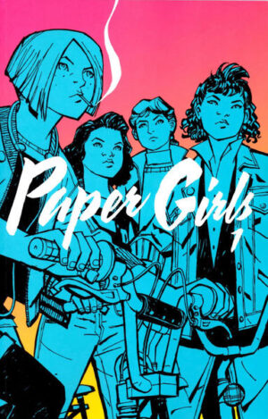 Was inhaltlich klingt, als träfe eine 80er- Jahre- Teeniekomödie auf AKTE X ist in Wahrheit das wohl Heißeste und Abgefahrenste, was der US- Comicmarkt derzeit zu bieten hat: die PAPER GIRLS werden nun bald auch in Deutschland Zeitungen und Fäuste fliegen lassen. Bei den PAPER GIRLS handelt es sich um vier Mädchen, die in einem amerikanischen Vorort im Jahre 1988, ausgestattet mit Walkie- Talkies. Tageszeitungen an Haushalte ausliefern. Wie es sich für selbstbewusste Teenie- Mädels gehört, möchten sie eines dieser Walkie- Talkies natürlich wieder zurückerobern, als es ihnen ausgerechnet in der Nacht nach Halloween von einer mysteriösen Gestalt entwendet wird. Doch schon bald müssen sie feststellen, dass in ihrer Kleinstadt Dinge vor sich gehen, die ihre bis dahin bekannte Vorstellungskraft weit übersteigt.