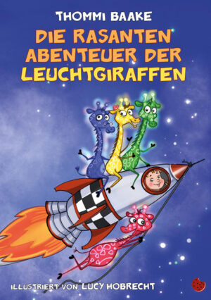 Die kleinen Leuchtgiraffen Harald, Horst und Helga werden von der Abenteuerlust gepackt. So besteigen sie einen selbstgebastelten Heißluftballon und heben ab. Auf ihrer Reise um die halbe Welt lüften sie das Geheimnis der Osterninsel, arbeiten für den Weihnachtsmann und schließen Freundschaft mit einem Jungen namens Erwin. Gemeinsam befreien sie eine traurige Leuchtgiraffe aus den Händen eines bösen Zirkusdirektors und – Du wirst es nicht glauben: Unsere verwegenen Abenteurer landen obendrein auf einem fremden Planeten! Dieses Buch enthält endlich die komplette Geschichte der furchtlosen Minigiraffen. Thommi Baake hat ihre Erlebnisse mit viel Witz und Herz aufgeschrieben und Lucy Hobrecht hat sie bezaubernd illustriert. Ein hinreißendes, spannendes Vorlesebuch für Kinder zwischen fünf und elf Jahren – und natürlich für ihre Eltern. Inklusive „Indianer- Leuchtgiraffen- Lied“ zum Download und zum Mitsingen!