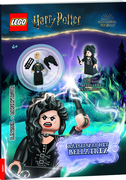 Rätseln mithilfe dunkler Zauberkünste mit LEGO® Minifigur „Bellatrix Lestrange“ Auf LEGO® Harry Potter™-Fans wartet ein neues Rätselabenteuer mit Bellatrix Lestrange. Auch der dunkle Lord hat Freunde. Bellatrix Lestrange steht im treu zur Seite und wird zur Gefahr für Harry und seine Freunde. Können die jungen Zauberschüler den dunklen Mächten entkommen? Hilf ihnen die Rätsel zu lösen, sich aus schwierigen Situationen zu befreien und knifflige Herausforderungen zu lösen. Dabei hilft nicht immer nur Magie, sondern Knobelkunst. Mit dem LEGO Miniset „Bellatrix Lestrange“ können beliebte Szenen aus den Filmen nachgespielt werden. Das neue Rätselbuch eignet sich wunderbar für Kinder ab 6 Jahren. LEGO, the LEGO logo, the Minifigure anf the Brick and Knob configurations are trademarks of the LEGO Group. ©2024 The LEGO Group. WIZARDING WORLD and all related trademarks, characters, names, and indicia are © & ™ Warner Bros. Entertainment Inc. WB SHIELD: © & ™ WBEI. Publishing Rights © JKR. (s23)