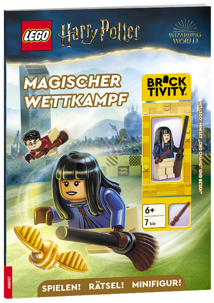 Ein unvergesslicher Quidditch-Wettkampf mit LEGO® Miniset „Cho Chang und Quidditch-Zubehör“ Auf LEGO® Harry Potter™-Fans wartet ein neues Rätselabenteuer mit Cho Chang, Harry und seinen Freunden. Fans von Harry Potter™ können sich auf neue Rätsel rund um Hogwarts™ und Quidditch freuen. Welches Haus entscheidet das Spiel für sich? Welcher Spieler sticht heraus und kann den Sieg für sein Team entscheiden? Wer spannende Rätsel mag, der kommt in diesem Rätselbuch auf seine Kosten. Mit dem LEGO Miniset „Cho Chang und Quidditch Zubehör“ können beliebte Szenen aus den Filmen nachgespielt werden. Das neue Rätselbuch eignet sich wunderbar für Kinder ab 6 Jahren. LEGO, the LEGO logo, the Minifigure anf the Brick and Knob configurations are trademarks of the LEGO Group. ©2024 The LEGO Group. WIZARDING WORLD and all related trademarks, characters, names, and indicia are © & ™ Warner Bros. Entertainment Inc. WB SHIELD: © & ™ WBEI. Publishing Rights © JKR. (s23)