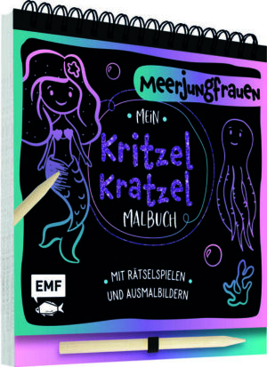 Kunterbunte Unterwasserwelt und fantastischer Kritzel- Kratzel- Spaß! Dieses magische Kratzbuch lädt zum Kratzeln, Ausmalen und Rätseln ein. Zauberhafte Meerjungfrauen tauchen ein in die glitzernde Unterwasserwelt und warten darauf, ausgemalt zu werden. Auf den 15 schwarzen Kratzseiten mit unterlegter Regenbogenfolie wollen tolle Rätsel und Aufgaben von kleinen Künstlern ab 5 Jahren gelöst werden. Kratzbücher fördern die Kreativität und Fantasie der Kinder und bieten schnelle Erfolgserlebnisse. Mit praktischer Ringbindung und Holzstift zum Gleich- Loslegen und Mitnehmen.