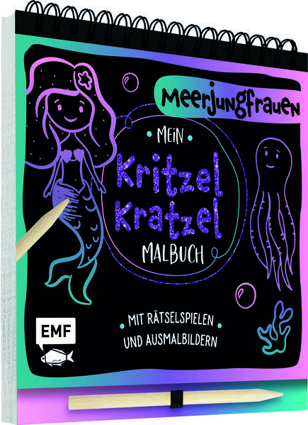 Kunterbunte Unterwasserwelt und fantastischer Kritzel- Kratzel- Spaß! Dieses magische Kratzbuch lädt zum Kratzeln, Ausmalen und Rätseln ein. Zauberhafte Meerjungfrauen tauchen ein in die glitzernde Unterwasserwelt und warten darauf, ausgemalt zu werden. Auf den 15 schwarzen Kratzseiten mit unterlegter Regenbogenfolie wollen tolle Rätsel und Aufgaben von kleinen Künstlern ab 5 Jahren gelöst werden. Kratzbücher fördern die Kreativität und Fantasie der Kinder und bieten schnelle Erfolgserlebnisse. Mit praktischer Ringbindung und Holzstift zum Gleich- Loslegen und Mitnehmen.