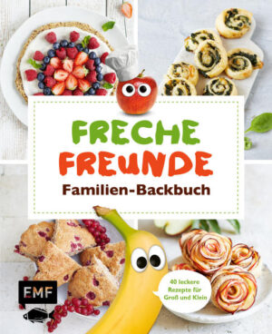 Keine Frage, Kinder lieben Süßes! Und das stellt alle backbegeisterten Mamas, Tanten und Omas vor Herausforderungen: Die Rezepte sollten nicht zu süß und möglichst auch noch gesund sein. Die Essgewohnheiten von Kindern positiv zu beeinflussen und schon die Kleinsten zu großen Obst- und Gemüsefans machen - das ist die Mission der Marke "Freche Freunde". Bekannt geworden ist das Start-Up durch die VOX-Sendung "Die Höhle der Löwen", ihre Kindersnacks mit den lustigen Kulleraugen kennt heute jeder. Mit ihrem Familienbackbuch wollen die Frechen Freunde ihre Mission weiter voran bringen: Backen macht Spaß und ist für Groß und Klein der ideale Weg, sich schon früh mit gesunder Ernährung auseinanderzusetzen. Die 40 süßen Rezepte von Blaubeer-Pfannkuchen, Rosinen-Hafer-Cookies und Früchtebrot schmecken, sind dabei aber gesund. Mit jeder Menge frecher Tipps von Alfred Apfel, Bob Banane, Karl Karotte und Co. wird das Backen jetzt kinderleicht!