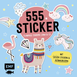 Sticker- Alarm! Kids werden es lieben! 555 Sticker wollen eingeklebt und getauscht, verschenkt und dekoriert werden. Die hochwertigen Sticker mit tollen Trendtiere wie Flamingos, Einhörner und Lamas und coole Motive wie Kakteen und Regenbogen lassen die Augen von Kindern und Junggebliebenen leuchten. Lustige Ausmalseiten lassen keine Langeweile aufkommen und können natürlich auch mit Stickern verschönert werden.