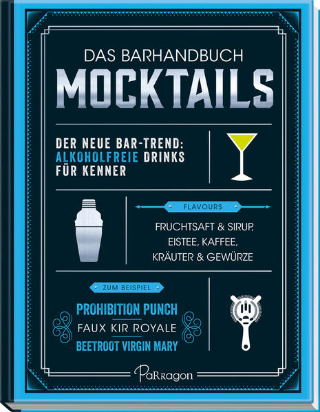 Gaumenkicks ohne Limit • Cocktails ohne Alkohol sind der neue Bar- und Party-Trend! • Mehr als 90 einzigartige Mocktail-Rezepte garantieren Genuss ohne Grenzen • Jeder Mocktail mit stylischem Foto und gelingsicherer Schritt-für-Schritt-Anleitung • Edle Geschenkausstattung: mit silberner Verzierung und Lesebändchen Fruchtig-frisch, cremig-sahnig oder würzig-herb: Cocktails ohne Alkohol sind die neuen Bar- und Party-Stars! Darf es ein Schuss mehr Spaß sein? Ob als prickelnder Fitmacher zum Brunch, kühler Gaumenkick auf einer heißen Party oder exotische Auszeit vom Alltag: Hier kann jeder in vollen Zügen genießen! Kunstvoll kreiert mit Säften oder Sirup, Eistee oder Kaffee, Kräutern oder Gewürzen: Die mehr als 90 einzigartigen Mocktail-Rezepte in diesem wunderschönen und praktischen Barhandbuch garantieren gute Laune und Genuss ohne Grenzen! Die kompakte Einleitung erklärt alles, was Sie über das Mixen ohne Alkohol wissen müssen: von den wichtigsten Zutaten bis zu Barausstattung und Mischtechniken. Ob Faux Kir Royale, Melon Mock Mojito oder Sangría Seca: Shake it easy!