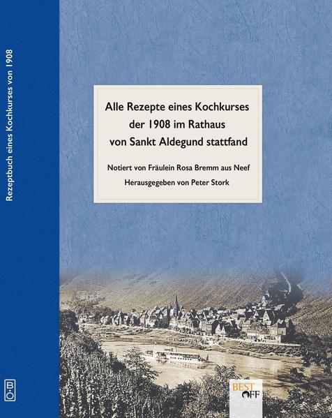 Die Rezepte in diesem Buch stammen aus einem Kochkurs im Rathaus von Sankt Aldegund, der vom 22. April bis 15. Juni 1908 stattfand. Alle Rezepte wurden von der sechzehnjährigen Teilnehmerin Fräulein Rosa Bremm aus Neef äußerst präzise notiert. Der Kochkurs wurde geleitet von Haushaltungslehrerin Fräulein Emma Hahn aus Zweibrücken. Einige Gerichte wie Heringskartoffeln aus in Würfel geschnittene Kartoffeln und Hering oder Schneeberg kennt mancher Leser noch aus Großmutters Küche und aus einer Zeit, in der es sich niemand leisten konnte, Reste wegzuwerfen. Peter Stork aus Zell-Kaimt übersetzte von Mai bis Juli 2017 das Original von deutscher Kurrentschrift in heutige Schrift. Die Rezepte werden originalgetreu wiedergegeben und enthalten aus heutiger Sicht nicht mehr zeitgemäße Worte und Begriffe, die trotzdem so übernommen wurden.