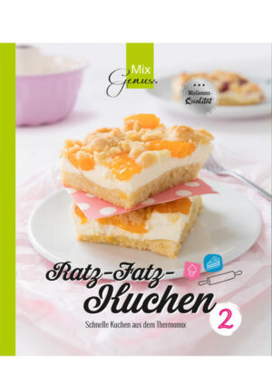 In diesem Buch finden Sie auf 108 Seiten tolle Rezeptideen für schnelle Kuchen die ohne viel Aufwand ratz fatz im Ofen landen! Durch viele Tipps für Variationen können Sie z.B. Obstsorten austauschen und somit eine tolle Vielfalt schaffen. Egal ob Heidelbeer-Mascarpone-Kuchen, Bananen-Nuss-Torte oder Zimtschnitten. Hier finden Sie garantiert Ihren neuen Lieblingskuchen! Rezeptübersicht Grundrezepte: Süßer Hefeteig Streusel-Varianten Quark-Öl-Teig Obstkuchenboden & Biskuitteig Rührkuchen Zauberformel Blechkuchen: Bunter Quarkkuchen Latte-Macchiato-Schnitten Limokuchen mit Beerenmus Rote Grütze-Kuchen Butterkuchen mit Mohn & Kirschen Birnenkuchen mit Schmandguss Erdbeer-Mandelschnitten Birnenschnitten mit Mascarponesahne Streuselkuchen mit Quark Heidelbeer-Mascarponekuchen Superschneller Obstkuchen Kokoskuchen mit Ananas Rotwein-Kirschschnitten Farbenfrohe Obstschnitten Beeren-Grießschnitten Haselnuss-Zimtschnitten Schoko-Puddingschnitten Karamellschnitten Runde Kuchen & schnelle Torten: Schoko-Bananentorte Multivitamin-Torte 'Tropical' Amarettini Cheesecake Rotkäppchen-Torte Bananen-Nusstorte Zwetschgenkuchen mit Streuseln Nuss-Nougat-Streuselkuchen Französischer Apfelkuchen Orangen-Mandelkuchen Schoko-Kirschkuchen Mandel-Kirschkuchen Haselnuss-Pfirsichkuchen Käsekuchen mit Mohn Maulwurfkuchen Traumhafter Schokokuchen Apfel-Puddingkuchen Gugelhupf, Kranz- & Kastenkuchen: Pudding-Kleckskuchen Minz-Schoko-Marmorkuchen Saftiger Mandarinenkuchen Rotweinkuchen mit Haselnüssen Zucchini-Nusskuchen Muffins & Mini-Kuchen: Schokotropfen-Muffins Donauwellen-Cupcakes Mandel-Kokos-Küchlein Schoko-Espresso-Muffins Buttermilch-Beerenmuffins Apfelmus-Muffins Ameisen-Muffins Mini-Chocolate-Cheesecakes Zarte Mandel-Minikuchen Zitronen-Heidelbeerküchlein Pistazien-Mohnküchlein