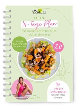 Im Buch "Mein 14-Tage-Plan 2.0" gebe ich Dir einen neuen Plan mit schnellen, kcal-reduzierten und proteinreichen Rezeptideen an die Hand. Eine proteinreiche Ernährung unterstützt das Immunsystem, hilft beim Muskelaufbau, beschleunigt den Stoffwechsel und die Fettverbrennung. Durch eine eiweißreiche Ernährung, bei der man zugleich auch den Anteil an Kohlenhydraten reduziert, wird der Körper dazu gezwungen, überschüssiges Fett abzubauen. Jeder der 14 Tage ist durchdacht mit einem detaillierten Meal Plan für Frühstück, Mittagessen und Abendessen. Du findest leckere Rezepte wie z.B. Schokoquark mit Banane, Tiramisu-Overnight-Oat, leichte Pfannenlasagne, Crispy Chicken Bowl uvw. Viele Rezepte kannst du auch mit ins Büro/zur Arbeit nehmen. Um die Kalorien noch leichter zu tracken, sind sowohl die Werte für jede Mahlzeit als auch die Gesamt-kcal für den ganzen Tag mit angegeben. Besonders praktisch: Die vorbereiteten Einkaufslisten ermöglichen einen mühelosen Einstieg in das Programm und erleichtern den Einkauf im Supermarkt. In dem beschreibbaren Planer kannst Du Dir täglich Notizen machen, Dein Gewicht notieren, Einkaufslisten ergänzen oder Deine sportlichen Aktivitäten eintragen. Die Mahlzeiten innerhalb eines Tages können flexibel getauscht werden, sodass sie perfekt in Deinen persönlichen Tagesablauf passen. Im Überblick: ∙ 14-tägiger Meal Plan mit NEUEN Rezepten für Frühstück, Mittagessen und Abendessen ∙ Rezepte jeweils für eine Portion/Person ∙ Extrakapitel mit Snacks- und Beilagenideen unter 250 kcal ∙ Da die Rezepte so easy sind, wird kein Thermomix benötigt. Sollte er dennoch hilfreich sein, sind die Einstellungen angegeben. ∙ inklusive Einkaufslisten für einen stressfreien Start ∙ beschreibbares Papier für eigene Notizen ∙ alle Rezepte mit Bild und Nährwertangaben