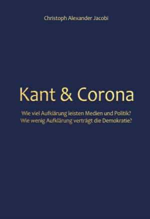 Die Demokratie befördert ständig den Prozess der Aufklärung.“ Karl Jaspers Bedeutet also weniger Aufklärung, weniger Demokratie? Und wie wenig Aufklärung verträgt die Demokratie? Am Beispiel des politisch-medialen Agierens zur Corona-Situation wird versucht, ein Bild der Aufklärung zu zeichnen, wie sie sich in die heutigen Strukturen der Massenmedien und des Lebens einfügt. Die modernen Medien spielen für die Aufklärung neben den herkömmlichen danach eine entscheidende Rolle. Denn diese erweitern unser Bild von der Welt auf der Grundlage von Kritik und konträren Meinungen nach Einschätzung des Autors mehr, als es die herkömmlichen Medien derzeit zu leisten vermögen. Das Fehlen einer Aufklärung über die grundlegenden gesellschaftlichen Probleme anhand kritischer Quellen wirkt erst über die Zeit der Jahrzehnte hinweg. Die Aufklärung ist die Grundlage und der Boden der Demokratie, der zu erodieren droht, wenn der einzelne Mensch aufhört, sich konträr zu informieren.