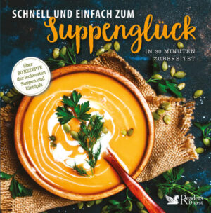 Satt in 30 Minuten: Schnelle Rezepte aus der Suppenküche Keine Zeit zum Kochen? Suppe und Eintopf gelingen auch, wenn die Zeit drängt. Dabei muss die schnelle Küche weder langweilig noch ungesund sein: Ob Gulasch oder Gemüsesuppe, cremig, würzig, scharf oder pikant, frische Zutaten haben in unseren Suppenrezepten ihren festen Platz und auf gesunden Genuss muss wirklich niemand verzichten. Vegetarische Rezepte finden sich hier ebenso wie der deftige Eintopf mit Fleisch, Klassiker wie Kürbiscremesuppe werden flankiert von Exoten wie Sauerkirschsüppchen und Möhren-Kokos-Suppe. Mit den appetitanregenden Fotos und Illustrationen läuft schon beim Durchblättern das Wasser im Mund zusammen - so finden Sie im Handumdrehen das perfekte Rezept für ein schnelles Mittagessen oder die Erfrischung für das Sommerfest. Einfache Rezepte schnell nachgekocht In diesem Kochbuch finden Sie jede Menge 30-Minuten-Gerichte für leckere Suppen und Eintöpfe, die Sie schnell und einfach in Ihrer heimischen Küche zubereiten können: -Die Grundlagen: Brühe ansetzen und richtig würzen -Klare Suppen mit Einlagen: klassische Nudelsuppe mit Gemüse oder Brotsuppe mit Ei -Cremige Suppen von Brokkoli bis Süßkartoffel -Hauptgerichte, die satt machen: Schwäbische Linsen mit Spätzle, Pichelsteiner Eintopf und viele mehr -Suppen und Eintöpfe international: Minestrone, Chili con Carne und Co. -Sonderseiten mit leckeren Rezepten für süße Suppen, kalte Gerichte und mehr -Alles schnell gefunden: mit Registern nach Alphabet oder Zubereitungszeit Zu jedem Rezept finden Sie Variationen, Alternativen zu einzelnen Zutaten oder Ideen für passende Beilagen. So kochen Sie auch Ihr Lieblingsrezept immer wieder neu und anders. Und mit den praktischen Tipps zu Vorbereitung, Resteverwertung und Aufbewahrung sparen Sie noch mehr Zeit am Herd. Also Löffel raus und losgekocht!