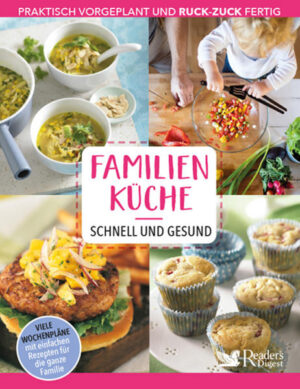 Familienküche - schnell und gesund. Praktisch vorgeplant und ruck-zuck fertig Kochbuch mit einfachen Rezepten für Familienessen oder Mittagessen fürs Büro und Schule - mit gesunden Desserts! Das schmeckt der ganzen Familie: Leckere Rezepte ruckzuck auf dem Tisch Familientauglich kochen kann eine ziemliche Herausforderung im Alltag sein. Das Essen soll gesund, ausgewogen und abwechslungsreich sein - und am besten den Geschmack aller treffen! . In diesem Kochbuch finden Sie viele Rezeptideen und praktische Tipps für Ihre Familienküche. Wie planen Sie das Essen für die Woche? Was können die Kinder statt Pausenbrot in die Schule mitnehmen? Welche Gerichte eignen sich als Büro-Lunch? Alle Rezepte gelingen leicht und sind im Nu fertig. Das schmeckt und spart wertvolle Zeit und Energie!.. Über 70 einfache Rezepte für Familienessen: im Handumdrehen vorbereitet und blitzschnell gekocht Wochenpläne mit abwechslungsreichen Rezeptideen: Salate, Suppen, Hauptgerichte und gesunde Desserts Leckeres für unterwegs: Welche Behältnisse eigenen sich für Snacks, Bowls und das Mittagessen zum Mitnehmen? Gut geplant ist halb gewonnen: nützliche Tipps für Essensplan und Einkaufsliste, für Lagerung, Einfrieren und Auftauen von Lebensmitteln Schmeckt auch am nächsten Tag noch prima: tolle Meal Prep Ideen zum Vorkochen Welche Lebensmittel sollten Sie immer vorrätig haben? Wie werden sie optimal gelagert, damit sie möglichst lange haltbar sind? Mit den Küchentipps aus diesem speziell auf Familien abgestimmten Kochbuch gelingt Ihnen die Essensplanung und Vorbereitung spielend leicht! Entdecken Sie die Vielzahl an Rezepten: Kartoffelsuppe mit Schnittlauch-Schmand, Bulgur-Salat mit Gemüse, Huhn und Minz-Butter-Dressing oder herzhafter Hähnchen-Eintopf. Wie wäre es mit gesunden Erdbeer-Joghurt Muffins als Nachtisch? Ob pikant oder süß, vegetarisch oder mit Fleisch: In diesem Familien-Kochbuch findet sich für jeden Geschmack ein schnelles Gericht!