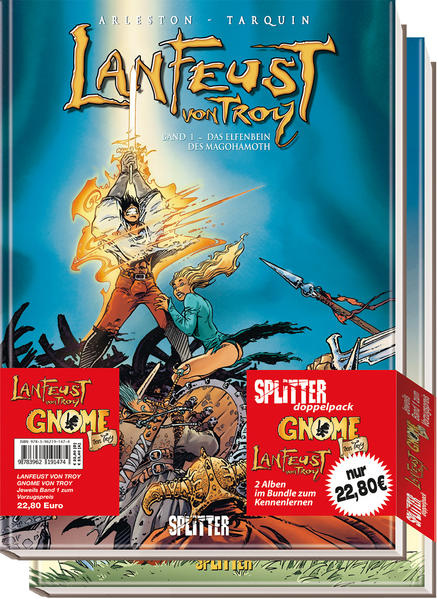 Perfekt zum Einstieg in die magische Welt von »Troy«: Der erste Band des Fantasy- Klassikers »Lanfeust von Troy« des Bestseller- Teams Christophe Arleston und Didier Tarquin im günstigen Bundle mit dem ersten Band von »Die Gnome von Troy«, dem Funny- Spin- off aus der Kindheit der Helden. In der magischen Welt von Troy hat jeder Mensch eine besondere Gabe, von Teleportation über Heilkräfte bis zur Fähigkeit, über Wasser zu laufen. Der junge Lanfeust ist Schmiedelehrling und kann kraft seiner Gedanken Metall zum Schmelzen bringen. Bei einem Unfall in der Schmiede erkennt der Weise Nicolas, dass Lanfeust einer der Wenigen ist, die die Macht des sagenhaften Fabelwesens Magohamoth einzusetzen vermögen. Und so macht sich Lanfeust mit Nicolas, seiner Verlobten C’ian und deren Schwester Cixi sowie dem (fast) furchtlosen Troll Hebus auf, Magohamoth zu finden…