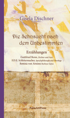 Im April 2018 wird eine zweite erweiterte und überarbeitete Auflage des Erzählbandes "Die Sehnsucht nach dem Unbestimmten" erscheinen. Die Autorin Gisela Dischner hat ihr Experiment - eine Mischung aus philosophischem Essay und romanhaft er Erfindung - weiterverfolgt und vor allem in der ersten Erzählung die fi ktiven Dialoge zwischen dem Dichter Gottfried Benn und seiner Ehefrau Ilse weitergeführt. Die zweite Erzählung über den Theologen und Sprachphilosophen Friedrich Schleiermacher wird ergänzt mit dem Abdruck seiner Verteidigungsschrift von Friedrich Schlegels 1799 erschienenen Roman "Lucinde", gegen den ein Verfahren wegen Pornographie eingeleitet worden war. Die Rezension erschien im Juli 1800 anonym. Die Vorwürfe, so Schleiermacher, bewiesen, daß die Tugendrichter das Buch, welches sie verbieten wollten, gar nicht gelesen hatten. Das Buch wurde verbrannt. Schleiermachers Entlarvung einer heuchlerischen literarischen Sittenpolizei liest sich so aktuell wie die Verteidigung der Autonomie der Berliner Universität von 1845. Schleiermacher und Wilhelm von Humboldt verdanken wir die Entstehung der heutigen Freien Universität Berlin (FU). Die dritte Erzählung ist über Bettina von Arnims Salon von 1831. Bettina verstand ihren privaten Salon, der die Salonkultur in Berlin etablierte, als kritische Kleinöffentlichkeit, zu der jeder Bürger, auch die Polizei als Zuhörer zugelassen wurden. Die Autonomie der Kunst war ein Selbstverständnis und wurde gegen die Zensur verteidigt, die nur Fürstenlob zulassen wollte. Bettinas ästhetisches wie sozialpolitisches Engagement erlaubte es ihr den Weberaufstand im Vorort Berlins (Vogtland) zu verteidigen. Zugleich musste sie, um nicht als Rädelsführerin verhaft et zu werden, die Schrift en zu diesem Thema zurückzuziehen - sie sind noch heute unter Verschluss.