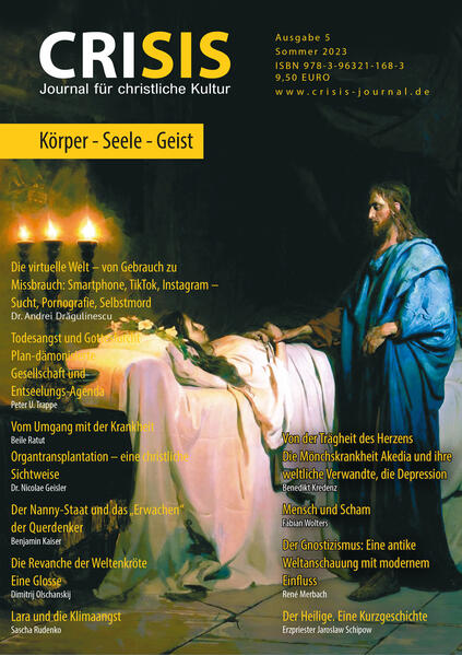 Körper-Seele-Geist … was zunächst nach einer Phrase aus dem Bereich der Fastfood-Esoterik klingt, umschreibt den gleichfalls häufig missbrauchten Begriff der Ganzheitlichkeit. Ausgabe 5 befasst sich mit diesem auf der Grundlage der christlich-orthodoxen Anthropologie, eröffnet einen Einblick in die therapeutischen Maßnahmen zur Heilung von Krankheiten-der Seele wie des Leibes. Bereits die Kirchenväter stellten die Fragen, ob eine Kausalität zwischen Sünden und Krankheiten besteht-und gaben Antworten darauf. Welches Menschenbild propagiert die Postmoderne, und welche Funktion haben Gesundheit und Krankheit heute, in einer Zeit, in der Menschen nur noch als Humankapital-wenn nicht gar als zu überwindendes Mangelwesen betrachtet werden? Inhaltsverzeichnis:-"Vom Umgang mit der Krankheit", von Beile Ratut-"Gott hat mich durch diesen Unfall gesegnet", von Dr. Nicolae Robert Geisler-"Todesangst und Gottesfurcht. Plan-dämonisierte Gesellschaft und Entseelungs-Agenda", von Peter U. Trappe-"Mensch und Scham", Von Fabian Wolters-"Von der Trägheit des Herzens. Die Mönchskrankheit Akedia und ihre weltliche Verwandte, die Depression", von Benedikt Kredenz-"Organtransplantation-eine christliche Sichtweise", von Dr. Nicolae Robert Geisler-"Die virtuelle Welt-von Gebrauch zu Missbrauch: Smartphone, TikTok, Instagram-Sucht, Pornografie, Selbstmord", von Dr. Andrei Drăgulinescu-"Der Gnostizismus: Eine antike Weltanschauung mit modernem Einfluss", von René Merbach-"Lara und die Klimaangst". von Sascha Rudenko-"Bei den Menschenfressern von Bali", von Edward Limonad-"Die Revanche der Weltenkröte". Eine Glosse von Dimitrij Olschanskij-"Der Nanny-Staat und das „Erwachen“ der Querdenker". Von Benjamin Kaiser-ORTHODOXIE IN DEUTSCHLAND: "Heilsame Gleichgültigkeit. Aus dem Leben der orthodoxen Gemeinde in Dresden"-Ewiges Russland. "Der Künstler Ilja Glasunow", von Gregor Fernbach-"Der Heilige". Eine Kurzgeschichte von Erzpriester Jaroslaw Schipow