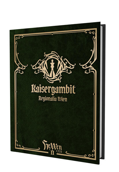 "Kaisergambit" ist ein Regionalia- Band für HeXXen 1733 und beleuchtet die Gassen, Palazzi, Schänken, Kaffehäuser und Keller der Kaiserstadt Wien. Alle ikonischen Orte Wiens sind beschrieben sowie auch das alltägliche Leben zwischen Prunk, Protz und Glorie auf der einen und Armut, Schmutz und Verrat auf der anderen Seite. Der Band ist dreigeteilt. Im ersten Teil wird das für die Spieler und Jäger relevante Wissen über die Residenzstadt enthüllt mit all seinen Gerüchten, Tratsch und Mythen. Im zweiten Teil ist Wissenswertes für die HeXXenmeisterin zu finden. Dabei werden die Wahrheiten hinter allen Gerüchten und Geschichten erläutert. Der dritte Teil ist ein Abenteuer, das die Jäger in die feine Gesellschaft Wiens entführt, aber auch die Schattenseiten der Stadt offenbart. Umfang: 128 Seiten, Aufmachung: Hardcover mit Kunstleder