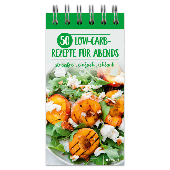 Stressfrei, einfach, schlank! Einer den jüngeren Ernährungstrends ist eine kohlenhydratarme Ernährung, bekannt unter dem Schlagwort „Low Carb“. Verzicht auf Kohlenhydrate, heißt aber nicht, dass Sie hungern müssen. Ein köstliches Abendessen, das einfach zubereitet ist und auch noch wenig Kohlenhydrate enthält, kann ausreichend und sättigend sein. Mit diesen 50 abwechslungsreichen Rezepten müssen Sie auf nichts verzichten. Wenn Sie sich entschieden haben, es einmal mit weniger Kohlenhydrate zu versuchen, finden Sie in diesem Rezeptblock passende Rezepte. Perfekt für Berufstätige: 50 einfache Rezepte mit wenig Kohlenhydraten für den Abend. Zum gesunden Abnehmen im stressigen Alltag. Mit Angaben der Zubereitungszeit und Nährwerttabellen zu jedem Rezept. Alle Zutaten auf der Vorderseite und die Anleitung der Zubereitung auf der Rückseite der Rezeptkarten. Aufstellbarer Rezeptblock: praktisch für die Arbeitsfläche in der Küche. Der integrierte Aufsteller mit Ringbindung vereinfacht das Lesen und Nachsehen während des Kochens. Herauslösbare Rezeptblätter: Bei Bedarf können die Rezeptblätter dem Block ganz einfach entnommen und wieder einsortiert werden. Praktisch beim Einkauf der Zutaten. Der Umwelt zuliebe auf FSC zertifizierten Papier gedruckt. Das Papier ist beschichtet und dadurch besonders gut abwischbar und reißfest.