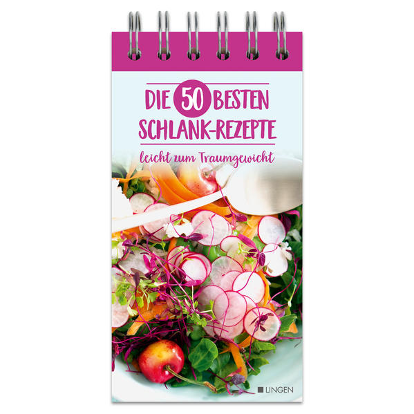 Schlank ohne zu hungern! Sie möchten abwechslungsreich, lecker und trotzdem figurfreundlich essen? Auch wenn Sie Ihr Gewicht halten oder ein paar überflüssige Pfunde loswerden wollen, finden Sie in diesem Rezept-Aufsteller die passenden Rezepte. 50 Schlank-Rezepte mit denen Sie leicht zu Ihrem Traumgewicht finden. Egal ob Suppe, Salat, Bowl oder gesunde Nachspeisen. Von Vorspeise über Hauptgericht zum Nachtisch: finden Sie Ihr Lieblingsrezept. Gewicht halten oder Pfunde loswerden, ohne zu Hungern: 50 leichte und abwechslungsreiche Rezepte für eine schlanke Figur. Mit Angaben der Zubereitungszeit und Nährwerttabellen zu jedem Rezept. Alle Zutaten auf der Vorderseite und die Anleitung der Zubereitung auf der Rückseite der Rezeptkarten. Aufstellbarer Rezeptblock: praktisch für die Arbeitsfläche in der Küche. Der integrierte Aufsteller mit Ringbindung vereinfacht das Lesen und Nachsehen während des Kochens. Herauslösbare Rezeptblätter: Bei Bedarf können die Rezeptblätter dem Block ganz einfach entnommen und wieder einsortiert werden. Praktisch beim Einkauf der Zutaten. Der Umwelt zuliebe auf FSC zertifizierten Papier gedruckt. Das Papier ist beschichtet und dadurch besonders gut abwischbar und reißfest.