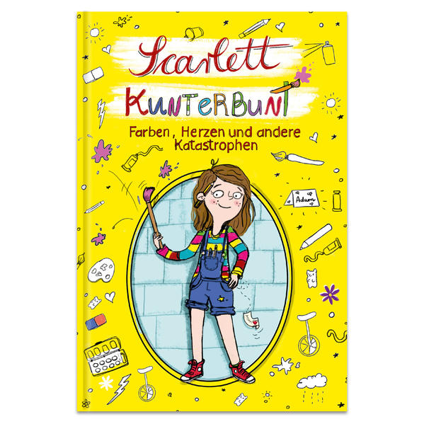 Hi, ich bin Scarlett, Scarlett Kunterbunt! Natürlich heißeich nicht wirklich sp, sondern Scarlett Weiß. Aber für mich kann die Welt gar nicht kunterbunt genug sein! Eigentlich ist Scarlett ein ganz normales Mädchen. Ganz normal mit einer besonderen Angewohnheit. Denn Scarlett liebt Farben über alles. So sehr, dass sie sogar Menschen als Farben sieht: Ihre beste Freundin Finja ist hellgelb, die zickige Elsa aus ihrer Klasse giftgrün, ihr großer Bruder kackbraun. Und dann sind da noch der meeresblaue Adam, ein Riesenkunstwerk für die Schule und natürlich der verschwundene Herzchen- Zettel. Willkommen in Scarletts kunterbunter Welt! Ein Lesebuch zum Vorlesen und Selberlesen für Mädchen und Jungen von 9- 12 Jahre Ein Comic Roman über ein ganz normales Mädchen, in dessen Leben Farben eine ganz besondere Rolle spielen. Viele witzig illustrierte Bilder im Buch gleichen das Text- Bild- Verhältnis aus und runden den Lesespaß ab. Im Buch lassen sich als cooles Extra Scarletts Maltipps finden! hochwertiges Hardcover im Taschenbuchformat (19 x13 cm). Der Umwelt zuliebe FSC- zertifiziert